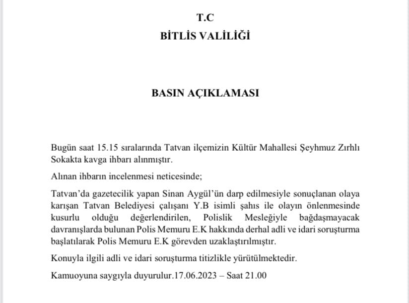 Gazeteci Sinan Aygül’e saldırı: 1 polis açığa alındı, 2 koruma gözaltında - WhatsApp Gorsel 2023 06 17 saat 21.57.36